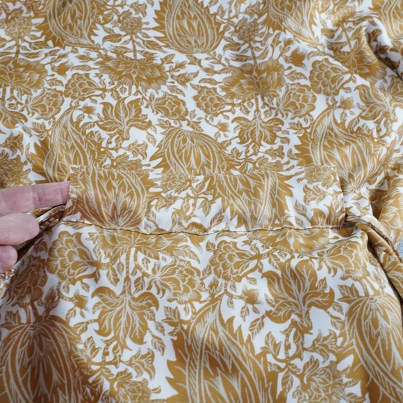 Natori Womens Satin Robe Sz L Long Floral Belted Full Classic Gold White Pockets - Picture 14 of 16